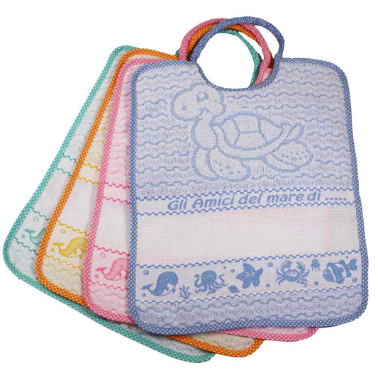 Bavaglino AMICI DEL MARE cm. 28x33 con banda da ricamare