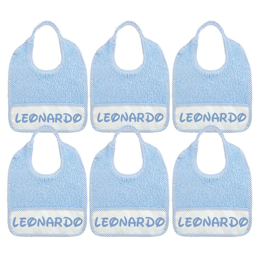 6 BAVAGLINI piccoli 24x27 con ELASTICO personalizzati con il nome che vuoi tu.
