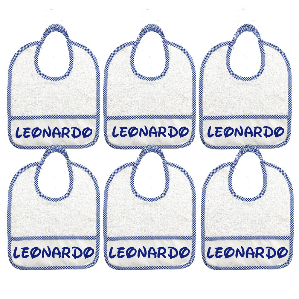 6 BAVAGLINI piccoli 24x27 con ELASTICO personalizzati con il nome che vuoi tu.