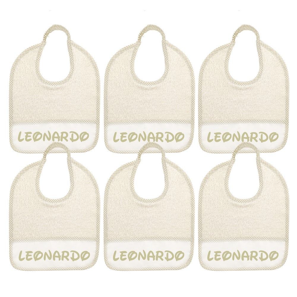 6 BAVAGLINI piccoli 24x27 con ELASTICO personalizzati con il nome che vuoi tu.
