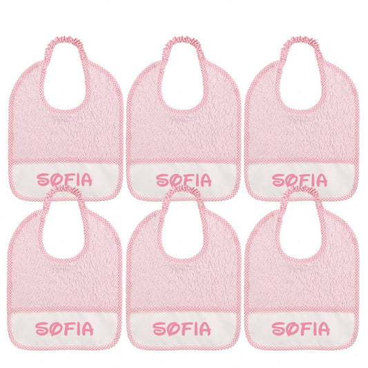 6 BAVAGLINI piccoli 24x27 con ELASTICO personalizzati con il nome che vuoi tu.