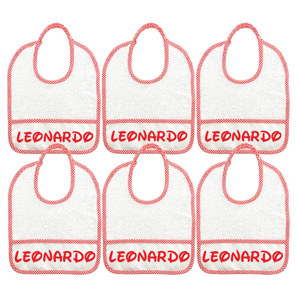 6 BAVAGLINI piccoli 24x27 con ELASTICO personalizzati con il nome che vuoi tu.