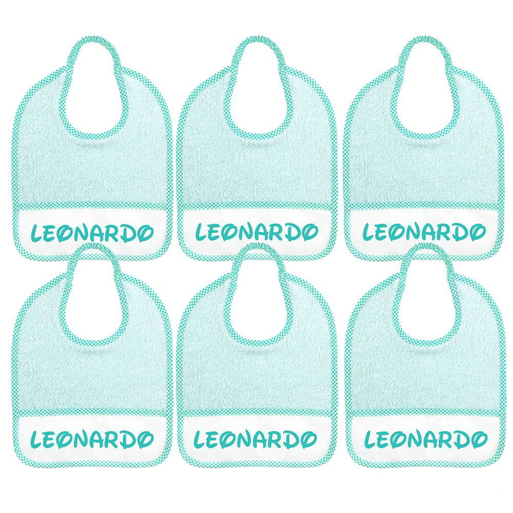 6 BAVAGLINI piccoli 24x27 con ELASTICO personalizzati con il nome che vuoi tu.