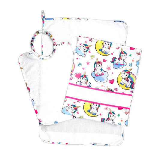 Tris SEBASTIAN:Bavetta con elastico+asciugamano+sacchetto da ricamare