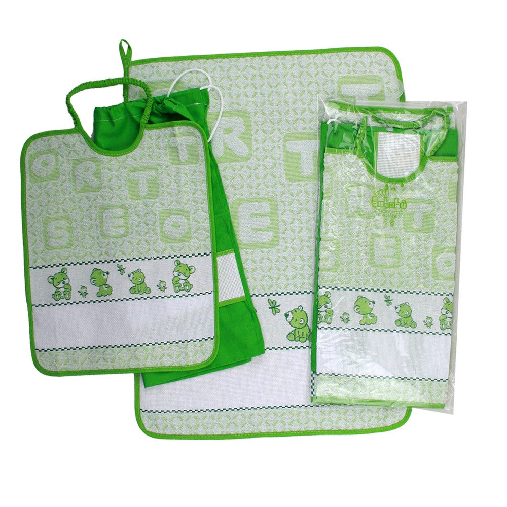 Compl.3 pz.ORSETTO:bavaglino cm. 28x33 con elastico +asciugamano cm.40x52 con banda da ricamare+sacchetto cm.34x38 da ricamare