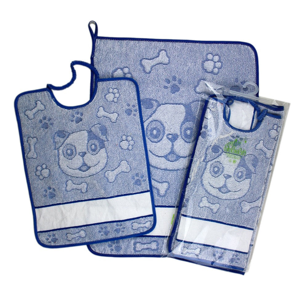 Completo 2 pezzi RUFY:asciugamano cm.40x50+bavetta con elastico cm.29x35
