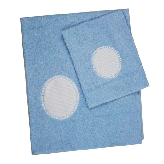 Coppietta HOBBY:asciugamano+ospite con oblo' in etamine da ricamare