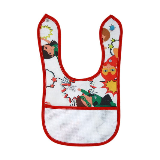 Bavetta SEBASTIAN in tela stampata cm.18x30 con bottone e tasca in etamine