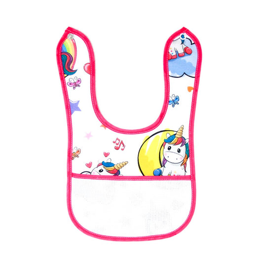 Bavetta SEBASTIAN in tela stampata cm.18x30 con bottone e tasca in etamine