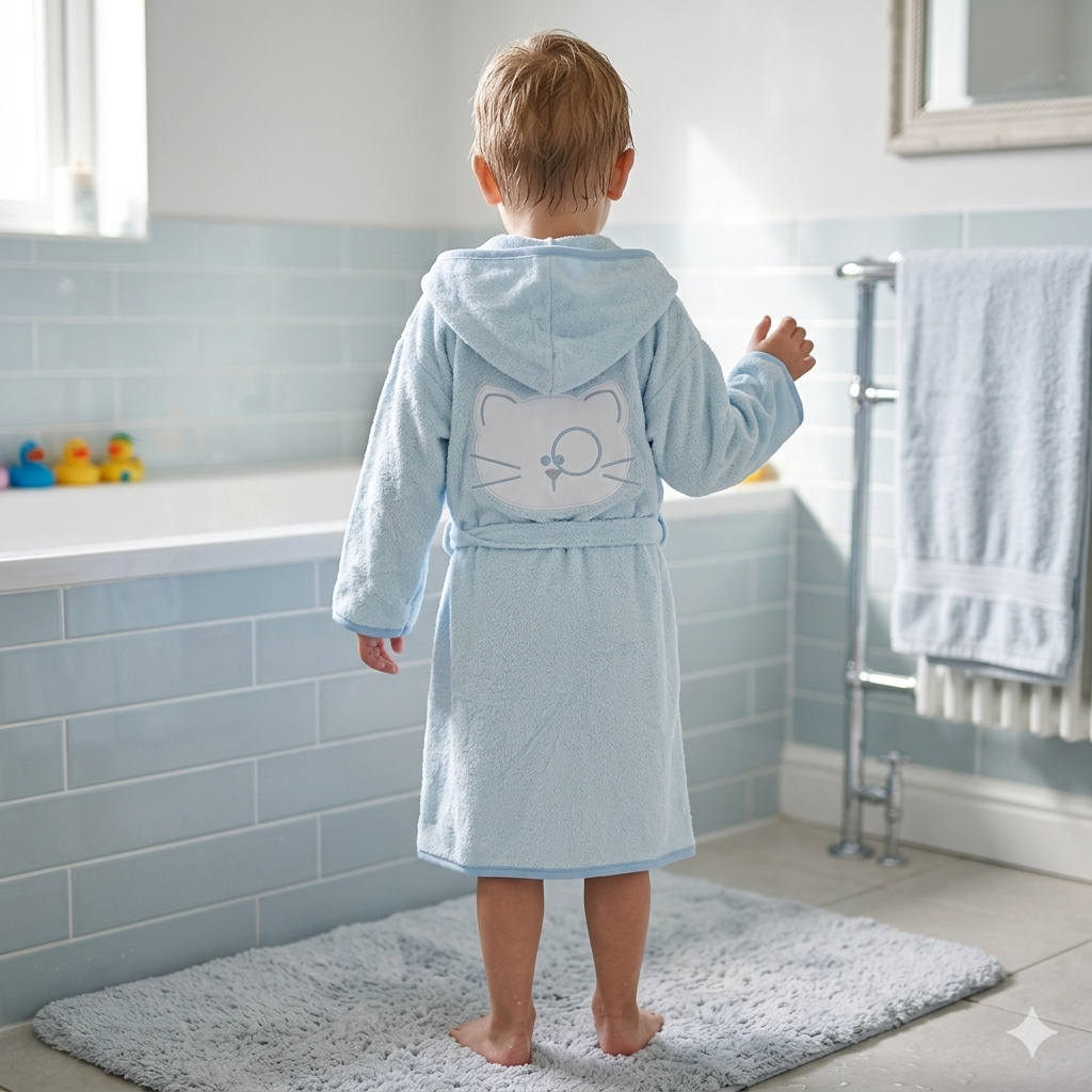 Accappatoio bimbo 4/5 anni in spugna cimata con cappuccio