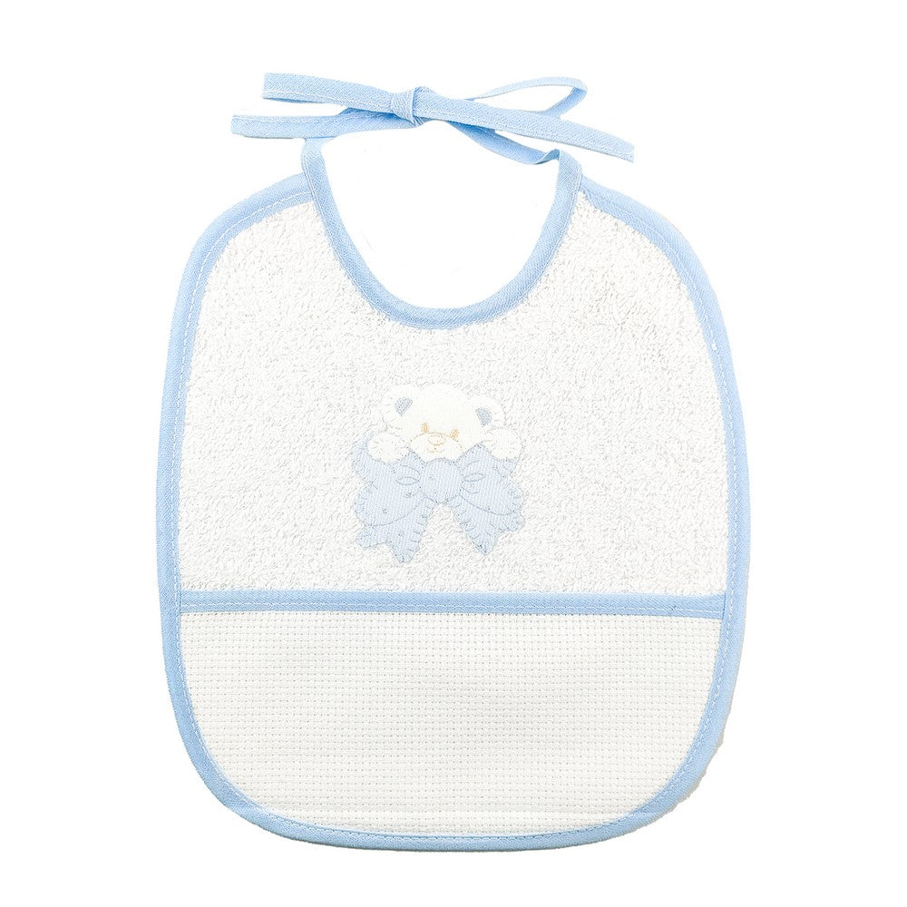 Bavetta COPPIA ORSETTI cm.20x23 con laccetti e  tasca da ricamare