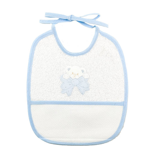 Bavetta COPPIA ORSETTI cm.20x23 con laccetti e  tasca da ricamare