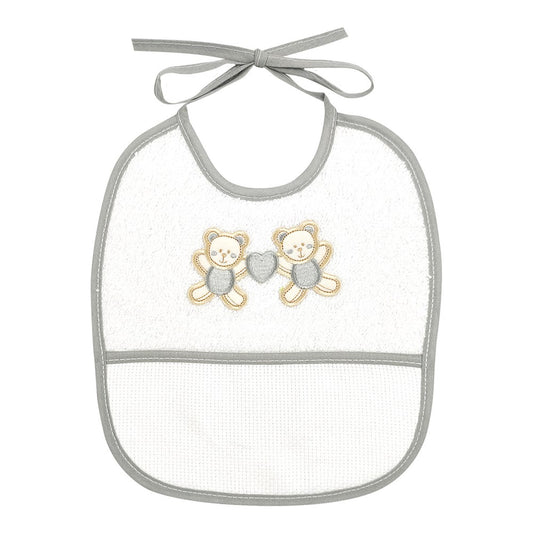 Bavetta COPPIA ORSETTI cm.20x23 con laccetti e  tasca da ricamare