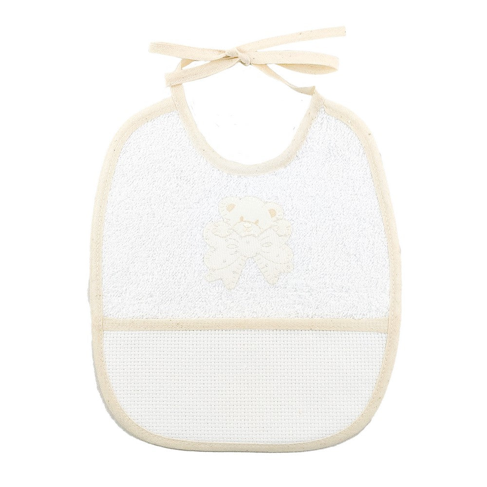 Bavetta COPPIA ORSETTI cm.20x23 con laccetti e  tasca da ricamare