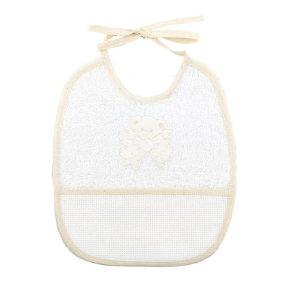 Bavetta COPPIA ORSETTI cm.20x23 con laccetti e  tasca da ricamare