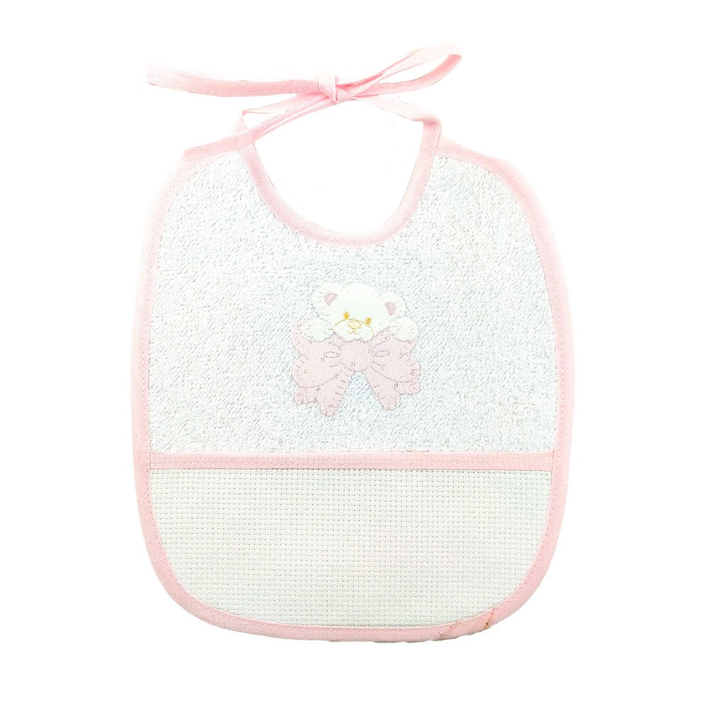 Bavetta COPPIA ORSETTI cm.20x23 con laccetti e  tasca da ricamare
