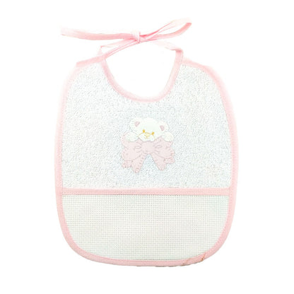 Bavetta COPPIA ORSETTI cm.20x23 con laccetti e  tasca da ricamare