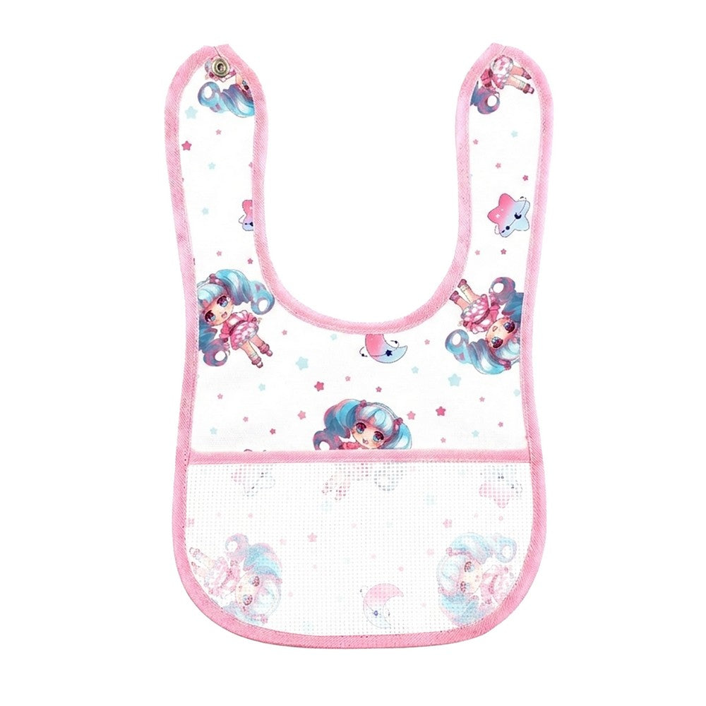 Bavetta SEBASTIAN in tela stampata cm.18x30 con bottone e tasca in etamine