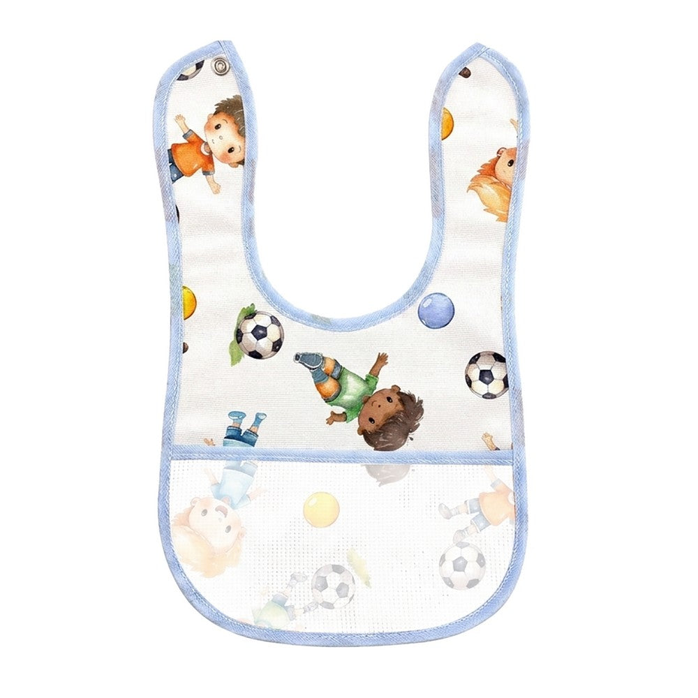 Bavetta SEBASTIAN in tela stampata cm.18x30 con bottone e tasca in etamine