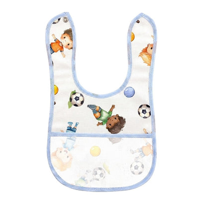 Bavetta SEBASTIAN in tela stampata cm.18x30 con bottone e tasca in etamine