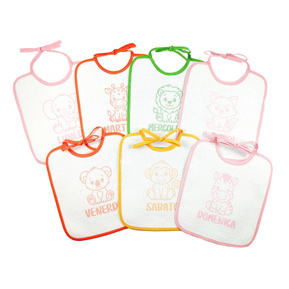 Confezione SETTIMANA  BABY:7 bavette con laccetti in spugna plastificata
