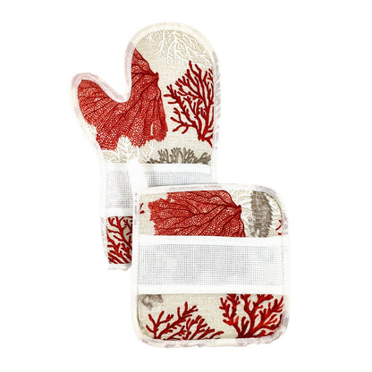 Bis forno SPRING:guanto forno+presina con banda in etamine da ricamare