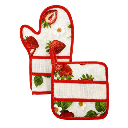 Bis forno SPRING:guanto forno+presina con banda in etamine da ricamare