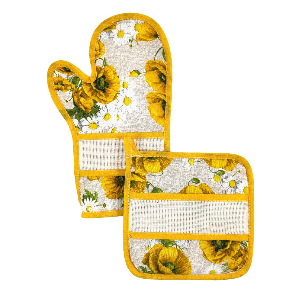 Bis forno SPRING:guanto forno+presina con banda in etamine da ricamare