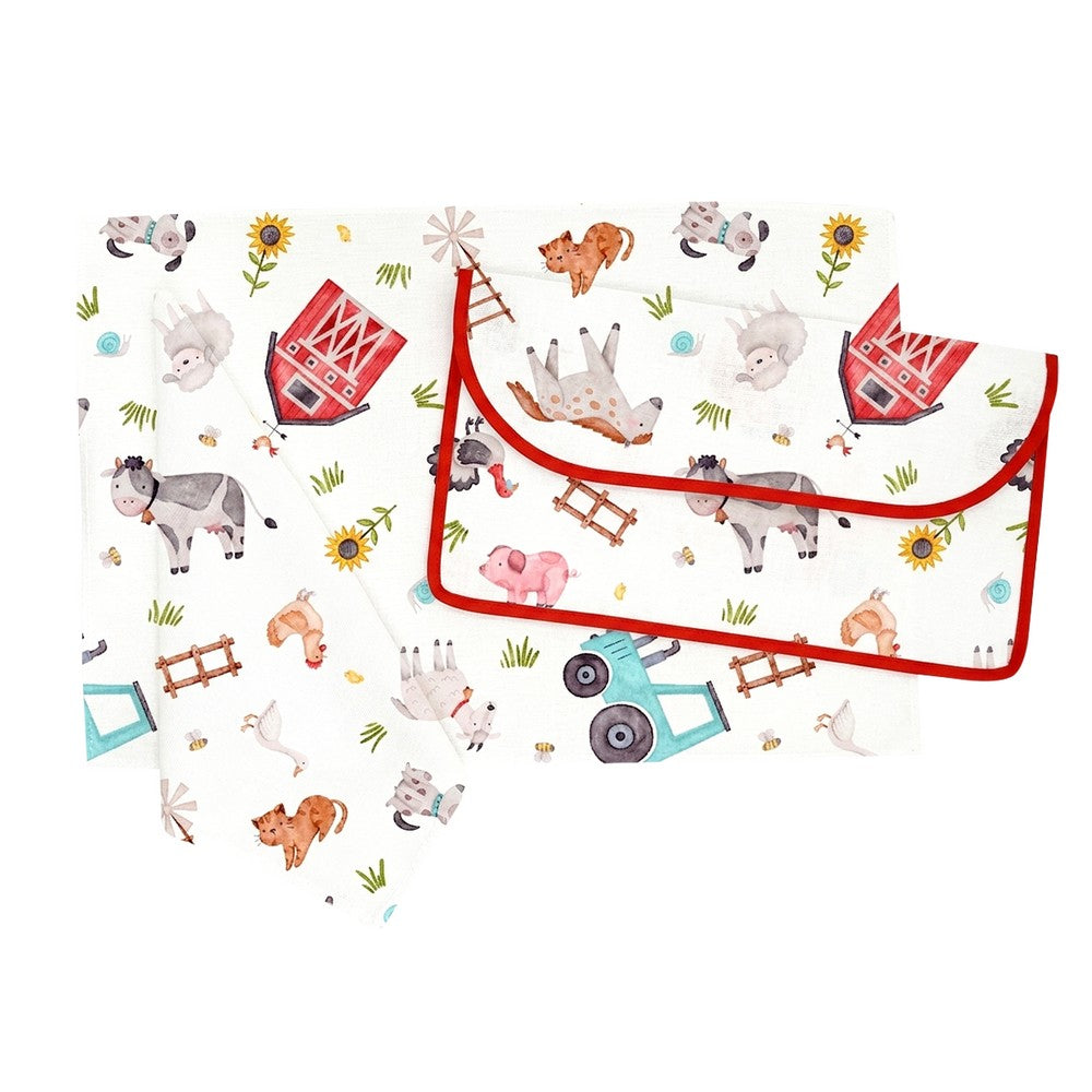 Tris colazione SEBASTIAN:Tovaglietta cm.29x39+Tovagliolo cm.26x26+Bustina cm.17x31 in busta