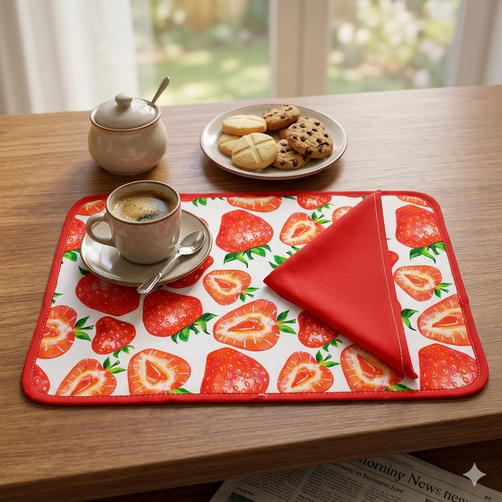Set prima colazione FRUITS: tovaglietta imbottita+tovagliolo