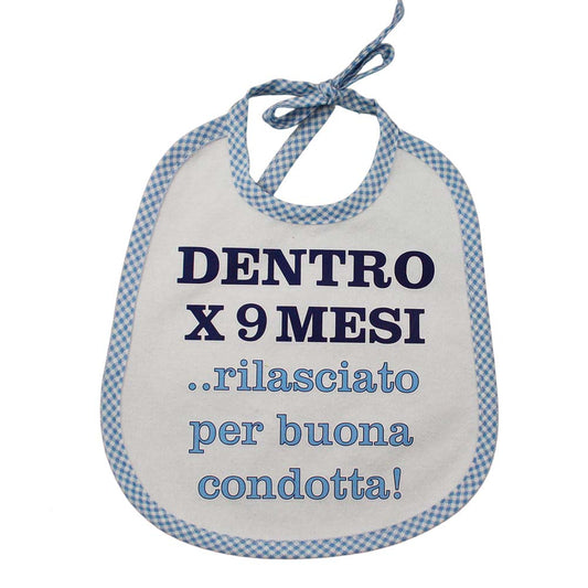 Bavaglino LE FRASI cm. 20x24 con laccetti e stampa con transfer