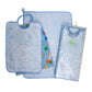 Completo 3 pz.SILVESTRO:asciugamano+bavetta con elastico+sacchetto in tela stampata
