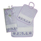 Completo 2pz. AMICI DEL BOSCO:asciugamano+bavetta con elastico con banda in etamine da ricamare