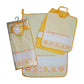 Completo 3pz AMICI DEL BOSCO:asciugamano+bavetta con elastico+sacchetto con banda in etamine da ricamare