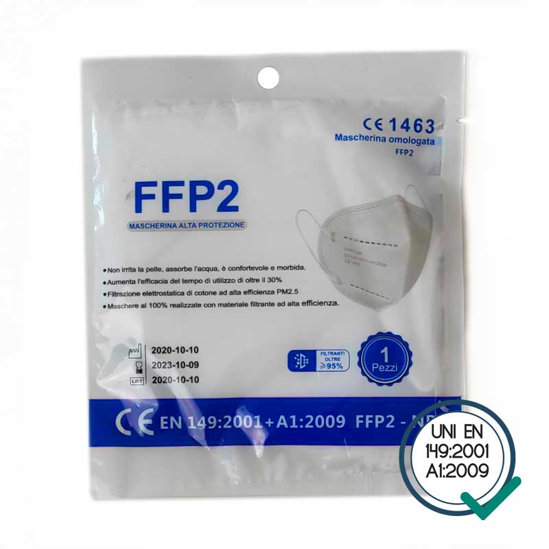 Mascherina FFP2 certificata CE 1463 ad alta protezione, busta singola (1 pezzo)
